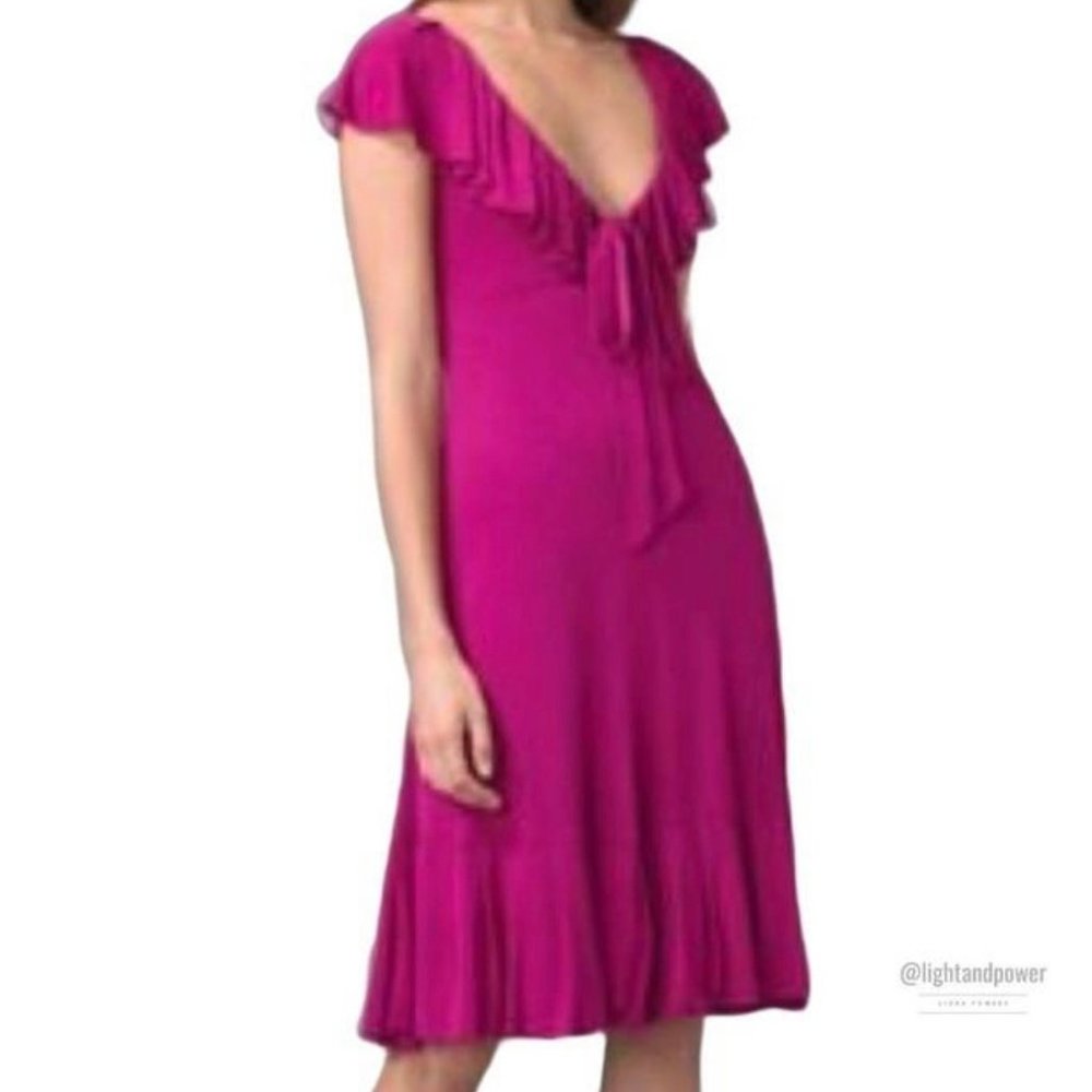 DVF Baila V-Neck Ruffle Sleeveless Fit & Flare Midi Dress 10